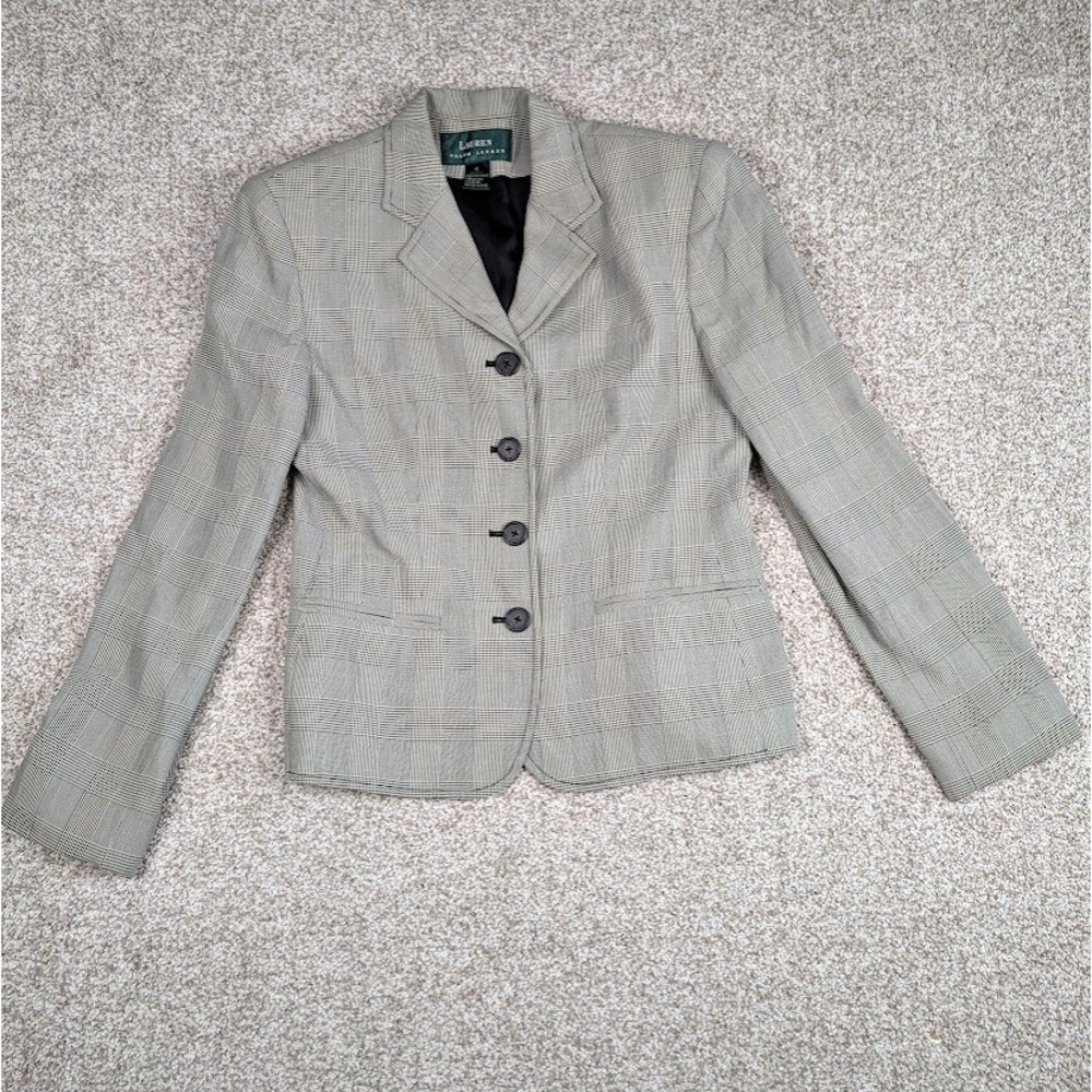 Lauren Ralph Lauren Womens Blazer Size 4 Gray Plaid Single Breasted FLAWED - Picture 2 of 8